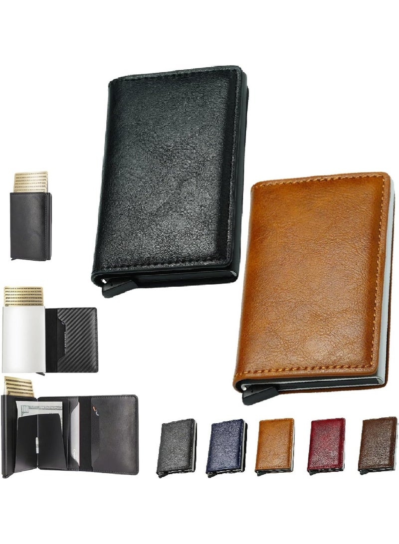 Arabest Wallets for Men, Pop up Men's Simple Genuine Leather Wallet Rfid Blocking, Credit Card Holder Anti-Theft, Slim, Minimalist, Front Pocket, Id Window (Black+Brown） - Image 1